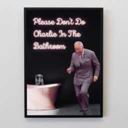 Please Don't Do Charlie in The Bathroom Print, Funny Wall Art, British Humour Toilet Decor, Black & White Poster - thumbnail 2