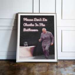 Please Don't Do Charlie in The Bathroom Print, Funny Wall Art, British Humour Toilet Decor, Black & White Poster - thumbnail 1
