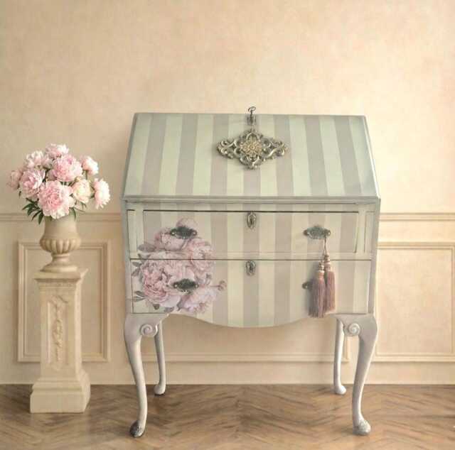 Hand Painted Desk, Vintage Bureau, Solid Mahogany, Queen Anne Legs, Floral Touches, French Country Style, Free UK Delivery - image 1