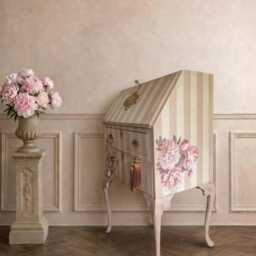 Hand Painted Desk, Vintage Bureau, Solid Mahogany, Queen Anne Legs, Floral Touches, French Country Style, Free UK Delivery - thumbnail 3