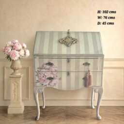 Hand Painted Desk, Vintage Bureau, Solid Mahogany, Queen Anne Legs, Floral Touches, French Country Style, Free UK Delivery - thumbnail 4