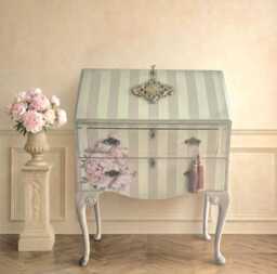 Hand Painted Desk, Vintage Bureau, Solid Mahogany, Queen Anne Legs, Floral Touches, French Country Style, Free UK Delivery