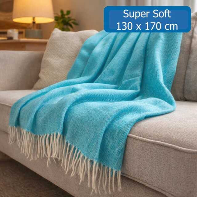 Blue Throw Blanket For Sofa - Soft Acrylic Couch With Tassels Cozy Lightweight Bed Farmhouse Home Decor 130x170cm - image 1