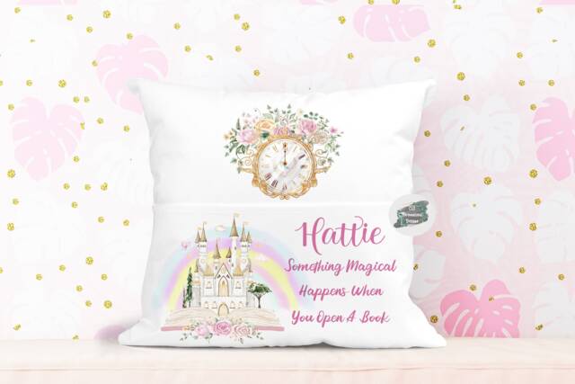 Personalised Princess Castle Book Cushion, Girls Storytime Decor - image 1