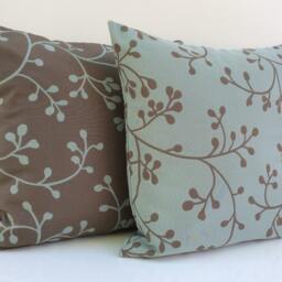 Grayish Blue & Brown Pillow, Throw Pillow Cover, Decorative Cushion Covers, Pillowcase, Accent Cotton Blend - thumbnail 4