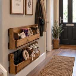 Handmade Wooden Shoe Rack - Wall Mounted Or Freestanding Storage Rustic Hallway Organiser Space-Saving Solid Wood - thumbnail 3
