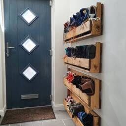 Handmade Wooden Shoe Rack - Wall Mounted Or Freestanding Storage Rustic Hallway Organiser Space-Saving Solid Wood - thumbnail 2