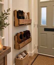 Handmade Wooden Shoe Rack - Wall Mounted Or Freestanding Storage Rustic Hallway Organiser Space-Saving Solid Wood