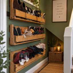 Handmade Wooden Shoe Rack - Wall Mounted Or Freestanding Storage Rustic Hallway Organiser Space-Saving Solid Wood - thumbnail 4