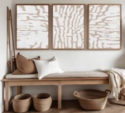 Set Of 3, Geometric Abstract Art, Cream Neutral Beige, Living Room Wall Art Poster Prints Home Decor, A5, A4, A3 A3+ A2 Sizes, Fast Delivery - thumbnail 1