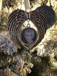 Christmas Memorial Ornament, Personalised Photo Silver Angel Wings Bauble, Xmas Tree Decoration - thumbnail 1