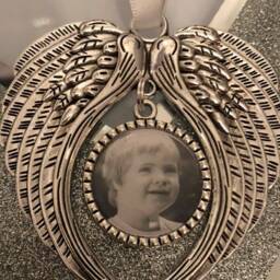 Christmas Memorial Ornament, Personalised Photo Silver Angel Wings Bauble, Xmas Tree Decoration - thumbnail 3