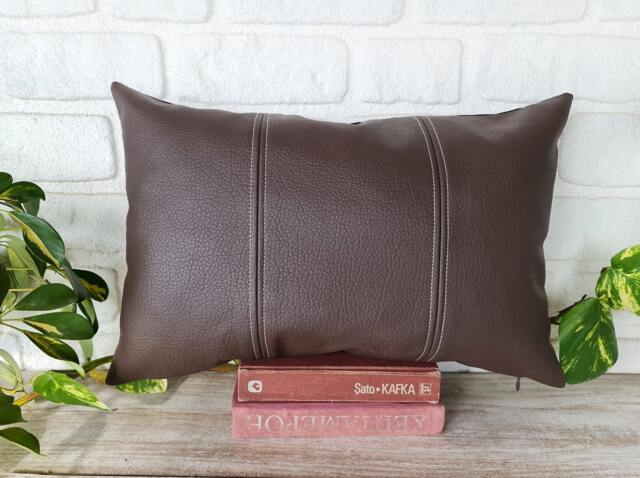 Dark Brown Faux Leather Pillow Cover Scandinavian Home Decor - image 1