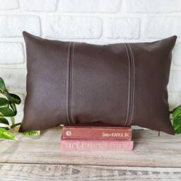 Dark Brown Faux Leather Pillow Cover Scandinavian Home Decor - thumbnail 2