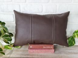Dark Brown Faux Leather Pillow Cover Scandinavian Home Decor - thumbnail 1
