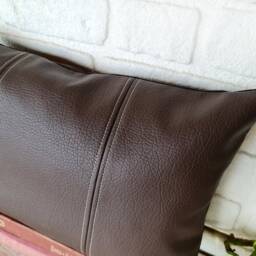 Dark Brown Faux Leather Pillow Cover Scandinavian Home Decor - thumbnail 3
