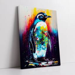 Beautiful Penguin Abstract Bird Animal Sea Oil Painting Splatter Style Wall Art Framed Canvas Poster Print, Home/Office Room Decor Gifts - thumbnail 2