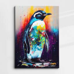 Beautiful Penguin Abstract Bird Animal Sea Oil Painting Splatter Style Wall Art Framed Canvas Poster Print, Home/Office Room Decor Gifts - thumbnail 3