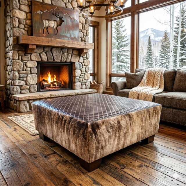 Genuine Leather & Cowhide Square Ottoman - Handcrafted Luxury Pouf - Fo - image 1