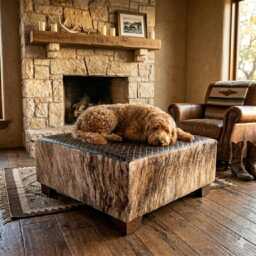 Genuine Leather & Cowhide Square Ottoman - Handcrafted Luxury Pouf - Fo - thumbnail 3