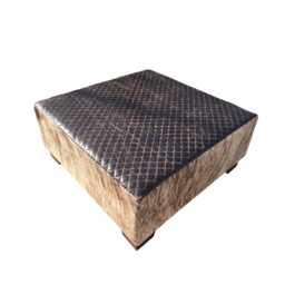Genuine Leather & Cowhide Square Ottoman - Handcrafted Luxury Pouf - Fo - thumbnail 4