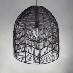 Black/Natural Rattan Pendant Light, Reception Desk Lighting, Kitchen Island Width 17.7 - thumbnail 2