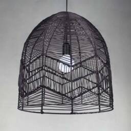 Black/Natural Rattan Pendant Light, Reception Desk Lighting, Kitchen Island Width 17.7 - thumbnail 3