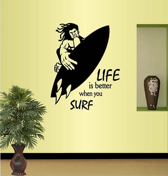 In-Style Decals Wall Vinyl Decal Home Decor Art Sticker Life Is Better When You Surf Quote Man Surfer Sports Removable Mural Design 418 - image 1