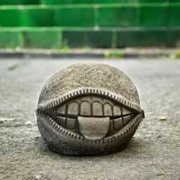 Concrete Sphere Statue Stone Abstract Smiling Ball Sculpture Surreal Cement Art Decor Outdoor Garden Ornament Unique Handmade Design Gift - thumbnail 3