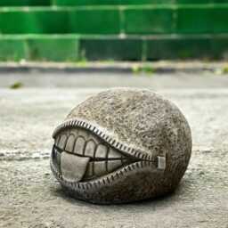 Concrete Sphere Statue Stone Abstract Smiling Ball Sculpture Surreal Cement Art Decor Outdoor Garden Ornament Unique Handmade Design Gift - thumbnail 2