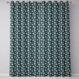 White Alpine Flowers Dark Teal Seamless Pattern Nature Botanical Readymade Eyelet Ring Top Thermal 100% Blackout Curtains - thumbnail 2