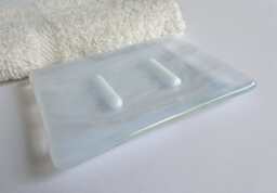 streaky White Fused Glass Soap Dish By Bprdesigns
