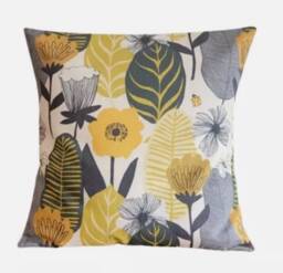 Handmade Scandi Floral Cushion Cover Saffron Yellow Cotton Throw Pillow - thumbnail 1