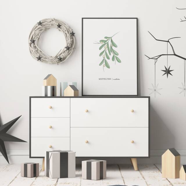 Mistletoe Poster, Decor, Botanical Christmas Minimalist Nordic Wall Christmas, Hygge Art - image 1