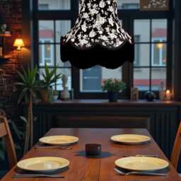 Black Floral Fabric Lampshade Handmade For Table & Floor Standard Lamps Bases, Clip On Wall Lights, Ceiling Pendants - thumbnail 3