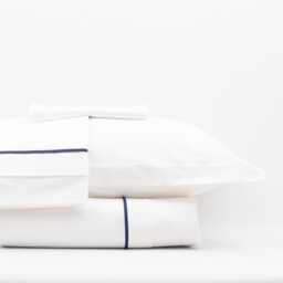 Cotton Sateen Duvet Cover Set White With Navy Piping, Queen Size - thumbnail 3
