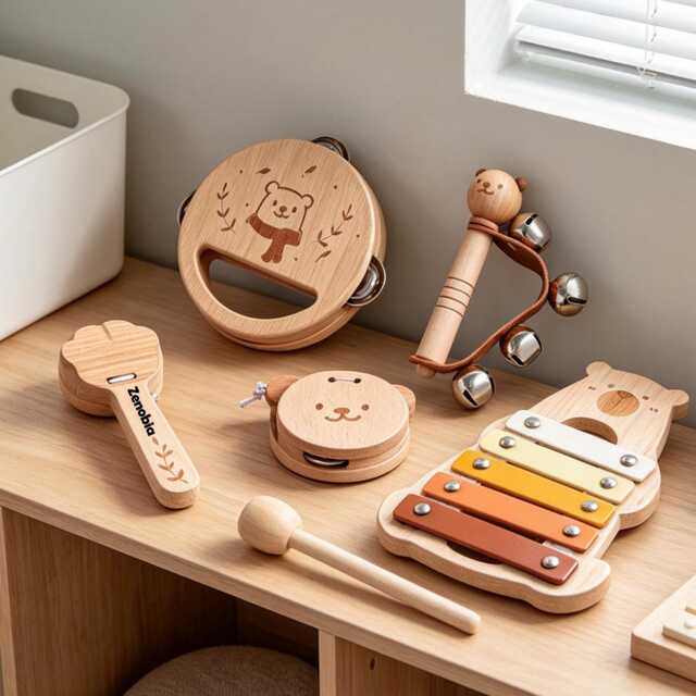 Wood Bear Musical Toy Set - Engraved Baby Percussion Instruments Montessori Music Sensory Newborn Gift -Toddler Educational Play - image 1