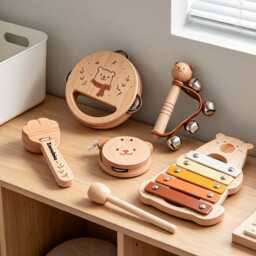 Wood Bear Musical Toy Set - Engraved Baby Percussion Instruments Montessori Music Sensory Newborn Gift -Toddler Educational Play