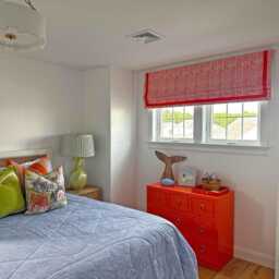 Custom Faux Roman Shade - Persimmon Arrows Fabric, Orange Grosgrain Border - thumbnail 2