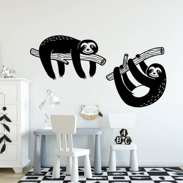 Sloth Wall Decal Set Of 2 Safari Nursery Decor, Kids Vinyl Sticker Lw138 - image 1
