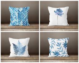 Blue Cushion Cover-Leaf Pillow Case-Housewarming Case-Flower Cover-Gift For Her Cushion-Handmade Material - thumbnail 1