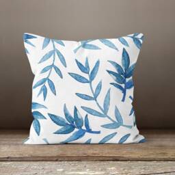 Blue Cushion Cover-Leaf Pillow Case-Housewarming Case-Flower Cover-Gift For Her Cushion-Handmade Material - thumbnail 4