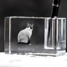 Snowshoe Cat , Crystal Pen Holder With Cat, Souvenir, Decoration, Limited Edition, Collection - thumbnail 2