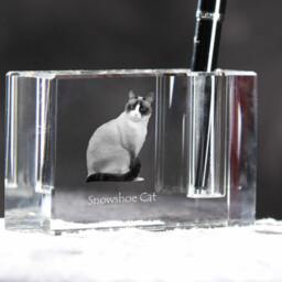 Snowshoe Cat , Crystal Pen Holder With Cat, Souvenir, Decoration, Limited Edition, Collection - thumbnail 3