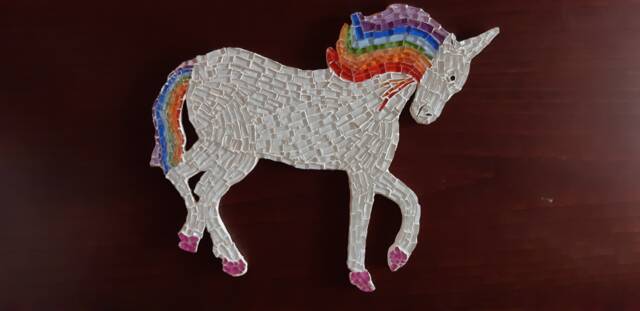 Hand-Cut Glass Mosaic Unicorn Wall Decor - Rainbow Fantasy Art - image 1