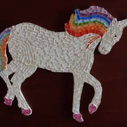 Hand-Cut Glass Mosaic Unicorn Wall Decor - Rainbow Fantasy Art - thumbnail 2