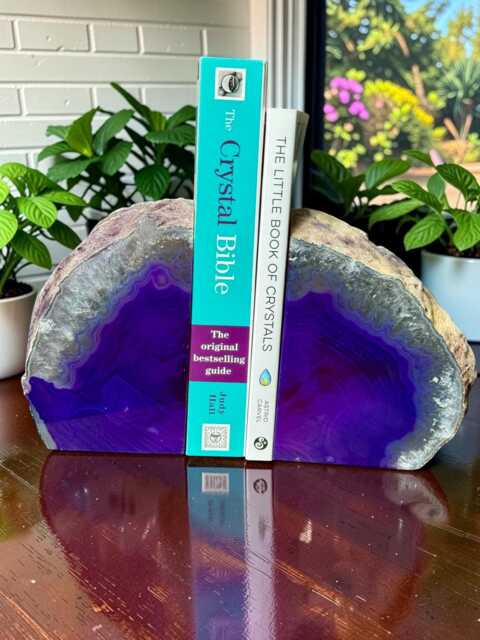Purple Agate & Quartz Crystal Geode Bookends - Luxury Natural Book Ends Home D??cor Office Shelf Styling Set #5 - image 1