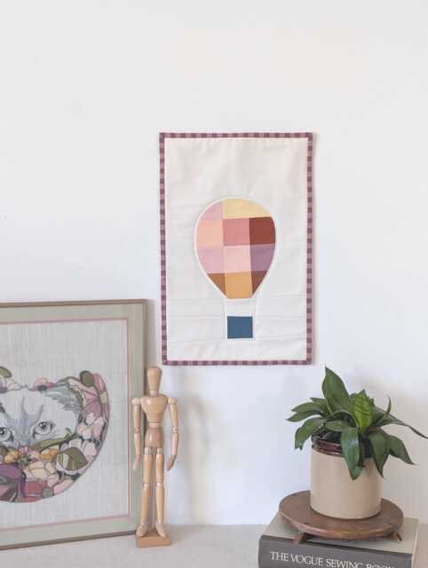 Hot Air Balloon Wall Hanging Quilted Colorful Patchwork Textile Art - image 1