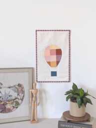 Hot Air Balloon Wall Hanging Quilted Colorful Patchwork Textile Art
