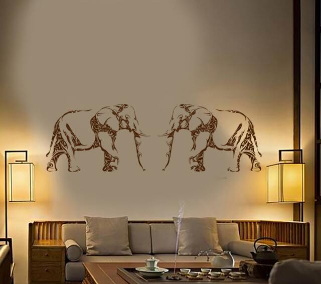 Wall Vinyl Decal Elephants Head To India Floral Ornament Animals Decor Center Modern Home - #1146Dz - image 1